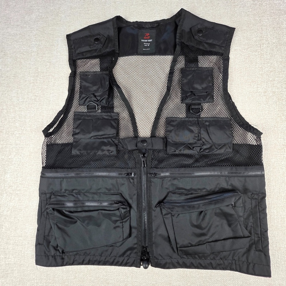 Rothco Recon Tactical Vest Black Nylon Size M Adjustable Lightweight Breathable